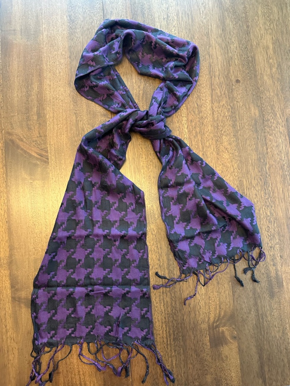 Purple and Black Houndstooth Men's Scarf 100% Silk